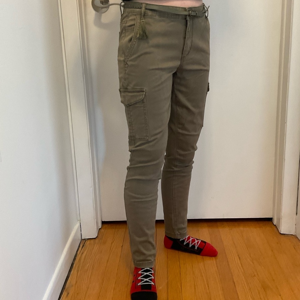 Women’s Olive Skinny Jeans w/ Cargo-style Pockets, size 25/26